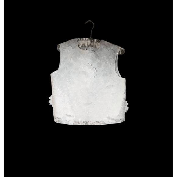 White 3D Floral Applique Sleeveless Crop Shell Top Ribbon Bow Sheer S M 90s 00s - Picture 2 of 10